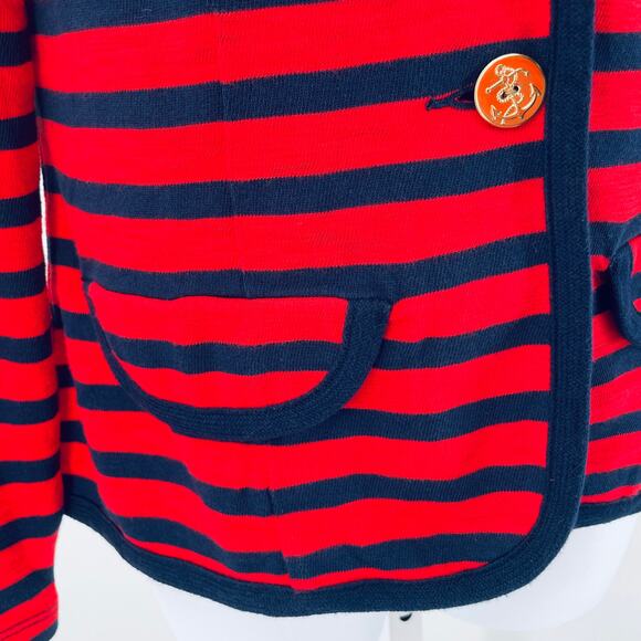 CAbi 224 Au Revoir Yacht Club Red Blue Stripe Nautical Preppy Jacket Blazer S - Picture 8 of 11